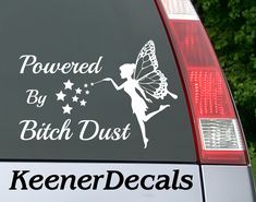 Powered By Bitch Dust Vinyl Car Decal Bumper Sticker. A warning to all. :P FREE SHIPPING 7"W x 4.5"H Funny Car Decal, Car Sticker, Car Vinyl, Bumper Sticker, Vinyl Stickers, Vinyl Sticker. Vehicle Decals Vinyls, Funny Car Decals For Women, Funny Car Decals, Mini Chopper, Car Things, Decal Ideas, Funny Bumper Stickers, Circuit Ideas