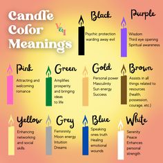 You will receive ONE ritual candle of your choice Candles can be used in rituals when manifesting our greatest desires Each candle color serves a purpose View candle color meanings below 👇 YELLOW: enhances your networking and social skills, bringing in new career opportunities. PURPLE: boosts your spiritual enlightenment and wisdom. RED: encourages love, sexuality, and passion. PINK: This one’s for ~romance~. Placing a pink candle by your home’s doorway will welcome in love. WHITE: promotes ser Pen Color Meaning Spiritual, Color Of Candles Meaning, Pen Colors For Manifesting, Pink Candle Spells, Purple Candle Meaning, Pink Candle Meaning, Handmade Candles Design, Black Entity, Candles For Spells