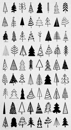 black and white christmas trees on a white background