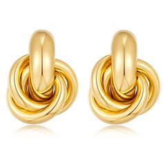 PRICES MAY VARY. 🌼 Gold Knot Earrings : These gold love knot studs earrings are made of high quality stuff. The whole brass part is brass and then it's plated with real 18K gold on the outside. The design is simple and classic, it's going to make you look extra good. 🌼 Suitable Size : These earrings are approximately0.86 inches in length, 0.66inches in width, and weigh about 0.12 ounces. 🌼 Stylish : These sleek and simple earrings will look great with many of your outfits on many occasions! - Hoco Jewelry, Gold Knot Earrings, Trendy Stud Earrings, Earring Fashion, Knot Stud Earrings, Knot Studs, Link Earrings, Knot Earrings, Party Earrings