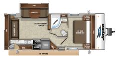 the floor plan for a travel trailer that is equipped with an additional kitchen and living area