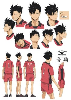 an anime character's face and body in various poses, with different hair styles