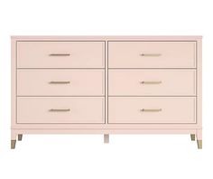 a white dresser with gold handles and drawers on it's sides, against a white background