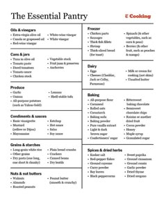 the essential pantry list for cooking, including ingredients to make it easier and easier than using one