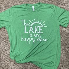 New Shirt. Perfect For The Lake! Lake Tshirt, Lake Shirts, Purple Graphic Tee, Lake Vibes, Army Green Shorts, White Graphic Tee, Bachelorette Party Shirts, Bella Canvas Tees, Tee Shirt Designs