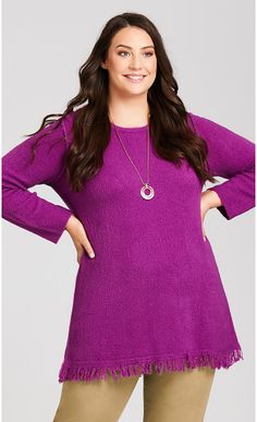 Fringe Hem Pullover - orchid Zip Front Sweater, Orchid Color, Color Sweater, Purple Sweater, Plus Size Sweaters, Softest Sweater, Sleeveless Sweater, Short Sleeved Sweaters, Sheer Sleeves