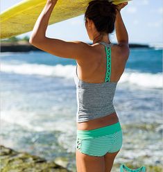 Athleta Swim top and Bottom grey and green. Thanks Pinterest, you're right! I do like this! Couple Goal, Sup Yoga, Grey And Green, Video Art, Trendy Swimwear, Swim Top, Beach Style