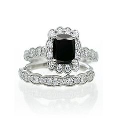 a black and white diamond engagement ring set