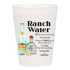 a shot glass with an advertisement for ranch water