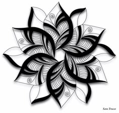 an intricate black and white flower design