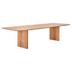 a long wooden table on a white background with no one around the table to see it