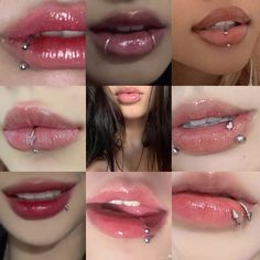 many different pictures of lips with piercings on them