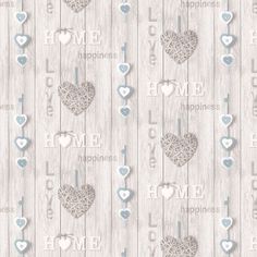 a wooden background with hearts and the word home