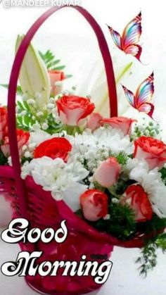 a basket filled with lots of flowers on top of a table