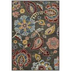 a gray rug with colorful flowers on it