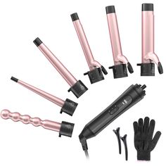 PRICES MAY VARY. 💕【6 IN 1 CURLING WANDS】The ceramic curling Iron set includes 6 tourmaline ceramic barrels (1.25'', 1'', 0.74'', 0.35''-0.7'', 0.74''-1'' and 1'' Spiral barrel), which will allow maximum versatility. With 6 different sizes, you can make different hairstyles like corkscrew curls, waves, big curls for body and bounce and ringlets. 👍【BEGINNER-FRIENDLY】The combination of flowing shape & anti-scald tip further enhances the safety and comfort for all ladies to stand out. 360°swivel c Corkscrew Curls, Wand Curling Iron, Good Curling Irons, Curling Wand Set, Best Curlers, Curling Iron Hairstyles, Curling Hair With Wand, Big Curls, Curling Wand