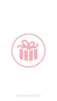 a pink gift box with a bow on it's side, in a circle