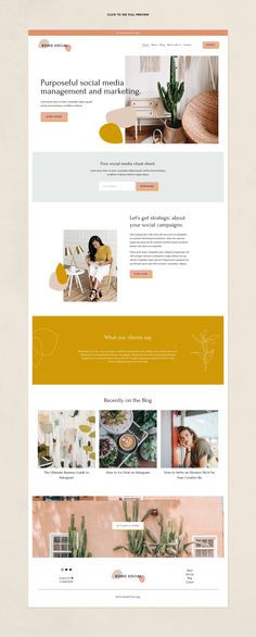 the website design for an interior decor company is shown in yellow and white colors, with orange accents