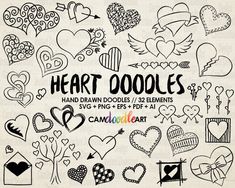 heart doodles clipart set