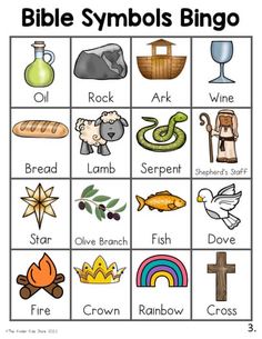 the bible symbols and their meaningss are shown in this printable game for kids