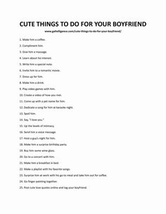 a white sheet with the words cute things to do for your boyfriend