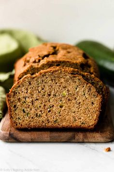 slices of zucchini bread on a cutting board