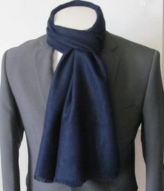 Handsome double lined scarf with fine tassels.Scarf measures 12 inches wide by 70 inches long Elegant Blue Scarves For Work, Classic Blue Scarf For Fall, Elegant Blue Shawl For Fall, Elegant Blue Fall Shawl, Classic Business Scarves For Fall, Classic Fall Business Scarves, Elegant Solid Color Winter Scarves, Elegant Blue Scarves For Fall, Elegant Blue Scarf For Winter