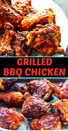 grilled bbq chicken on a white plate with text overlay