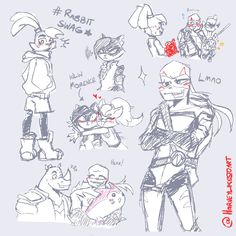 some character sketches from the animated movie teenage mutant