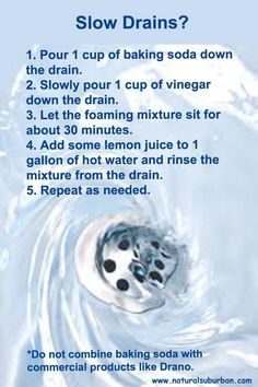 a poster with instructions on how to use the drain for baking sodas and water