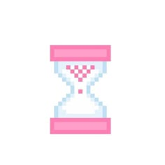 an hourglass pixelated in pink and white