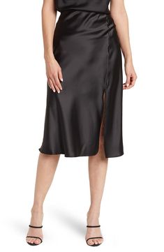 Renee C Satin Slit Midi Skirt | Nordstromrack Leopard Print Midi Skirt, Silk Slip Skirt, Skirt Collection, Cotton Midi Skirt, Work Skirts, Satin Midi Skirt, Printed Midi Skirt, Slip Skirt, Silk Slip