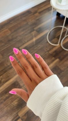 Pink Simple Nail Ideas, Pink With Design Nails, Pink Nail Designs 2024, Pink Nail Ideas Square, Nails For Bahamas Vacation, Vacation Nails Solid Color, Almond Acrylic Nails Trendy, Pink And White Aura Nails, Hot Pink Aura Nails