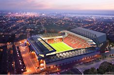 an aerial view of a stadium at night