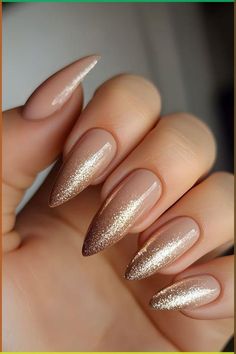 Gold Glitter Nails, Basic Nails, Blush Nails, Glitter Nail, New Year's Nails