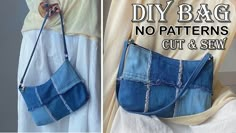 two pictures showing different ways to make a bag with no pattern and sewns