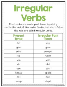 irregular and irregular verbs worksheet with the words in green on top of it