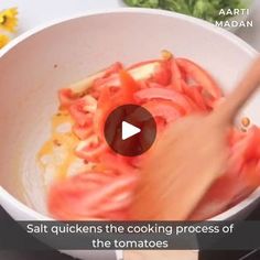 the video shows how to cook tomatoes in a bowl