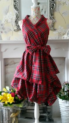 Handmade wrap dress made from Royal Stewart tartan with a co-ordinating sash  the dress simply wraps around your figure no zips buttons or tight bits  All  handmade 🥰 Red Tartan Dress Rotita, Tartan Dress Casual, Christmas Party Dress Tartan, Classy Tartan Dress, Black Dress With Tartan Sash, Dress Stuart Tartan, White Tartan Dress, Gordon Dress Tartan, Red Tartan Dress