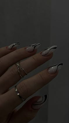 Euphoria Nails, Grunge Nails, Almond Acrylic Nails, Black Nail, Oval Nails