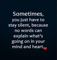 a quote that says sometimes, you just have to stay silent because no words can explain what's going on in your mind and heart