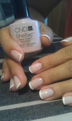 CND Shellac nail color # Romantique# french manicure Shellac Pedicure, Shellac Nail Colors, Shellac Nail Designs, Cnd Shellac Nails, Manicured Nails, Pink Nail