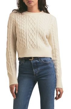 Favorite Daughter Wool & Cashmere Blend Cable Crewneck Sweater | Nordstrom Cable Sweater Outfit, Cable Knit Sweater Outfit, Knit Sweater Outfit, Cable Knit Sweater Womens, Well Dressed Women, Sweater Season, Sweater Trends, Classic Sweater, Favorite Daughter