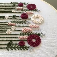 a close up of a embroidery on a table