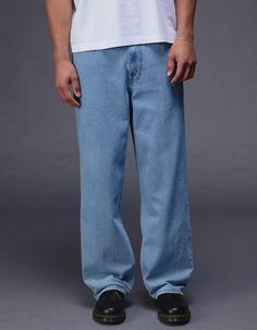 Rsq Baggy Jeans. Traditional 5-Pocket Denim Styling. Button Closure With Zipper Fly. Belt Loop Waist. Baggy Fit. Light Wash. Approximate Leg Opening: 18". 93% Cotton 4% Polyester 3% Rayon. Machine Wash. Imported. Model Is Wearing A Size 32x32. Model Measurements:height: 6'2"waist: 31"inseam: 32" Tillys Outfits, Mens Baggy Jeans, Denim Styling, Baggy Jeans, Baggy Fits, Model Measurements, Mens Outfits, Zipper, Skin