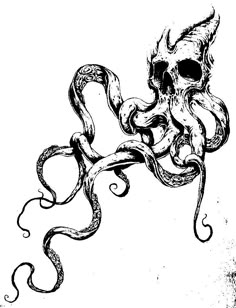 an octopus with a skull on it's back and tentacles attached to its head