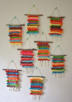 the wall hangings are made out of colorful beads