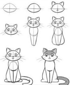 how to draw a cartoon cat step by step with pictures for kids and beginners