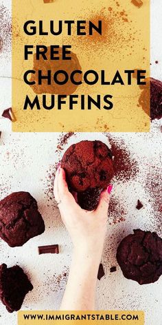 chocolate muffins with text overlay that reads gluten free chocolate muffins