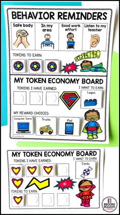 two posters showing different types of behavior for children to use on their own school desks